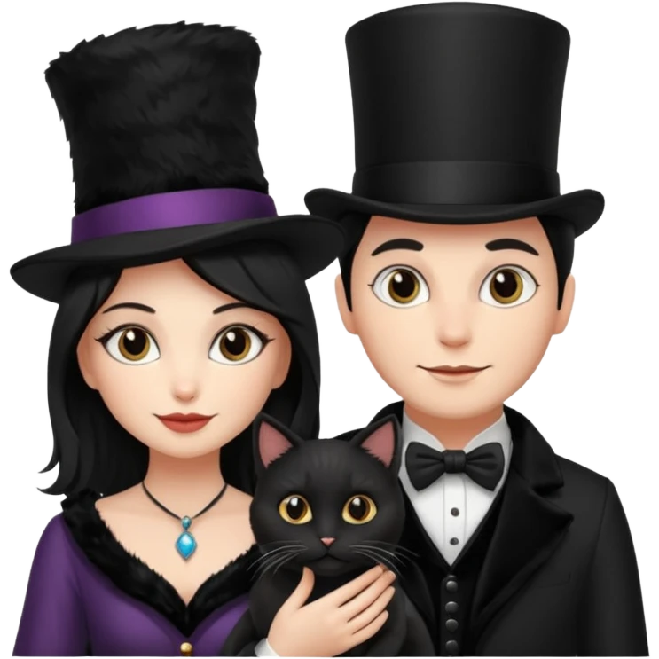 magician couple and their pet cat emoji