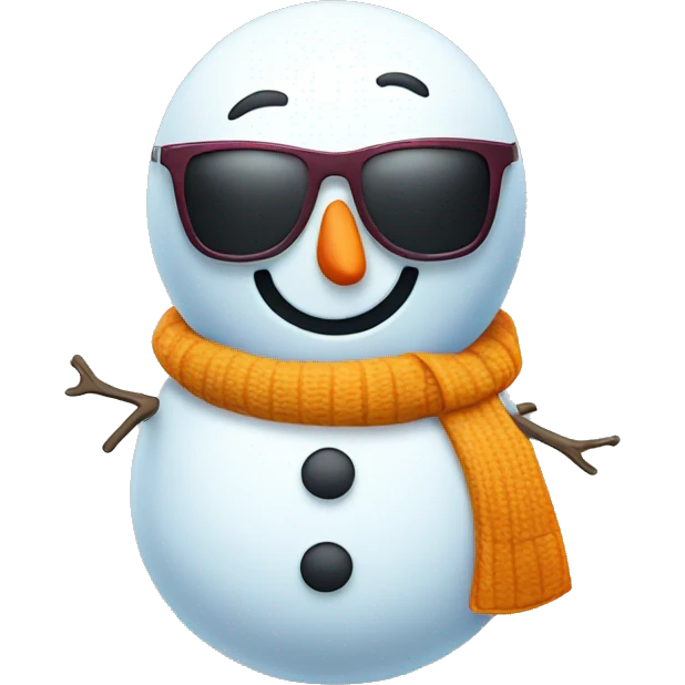 snowman  with sunglasses and vest. Stick arms with bright buttons emoji