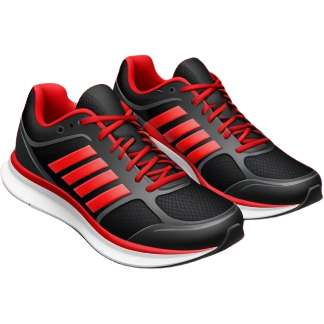 Running shoes placed on a professional track, ready for a sprint. The vibrant background features a stadium with cheering fans, a bright blue sky, and a digital timer displaying race time. Motion lines emphasize speed and energy. Transparent background highlights the athletic spirit. emoji