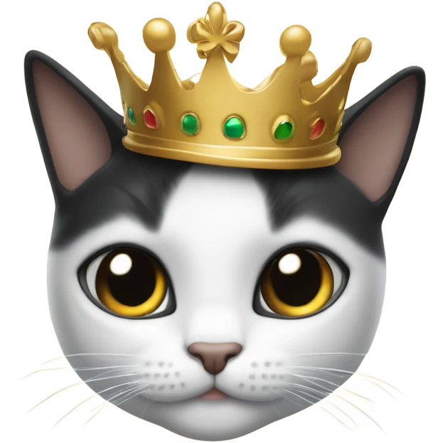 Gato blanco y negro con una corona dorada giñando un ojo emoji