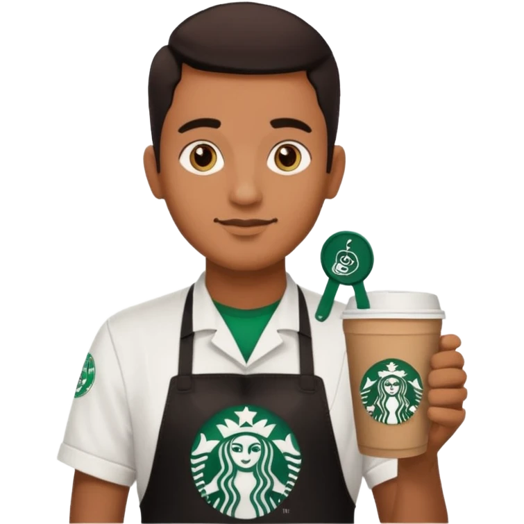 create a sticker of my male bangladeshi friend who is supervisor at starbucks plus coffemaster so black apron woth coffeemaster on it and starbucks logo he s also a comp sci student emoji