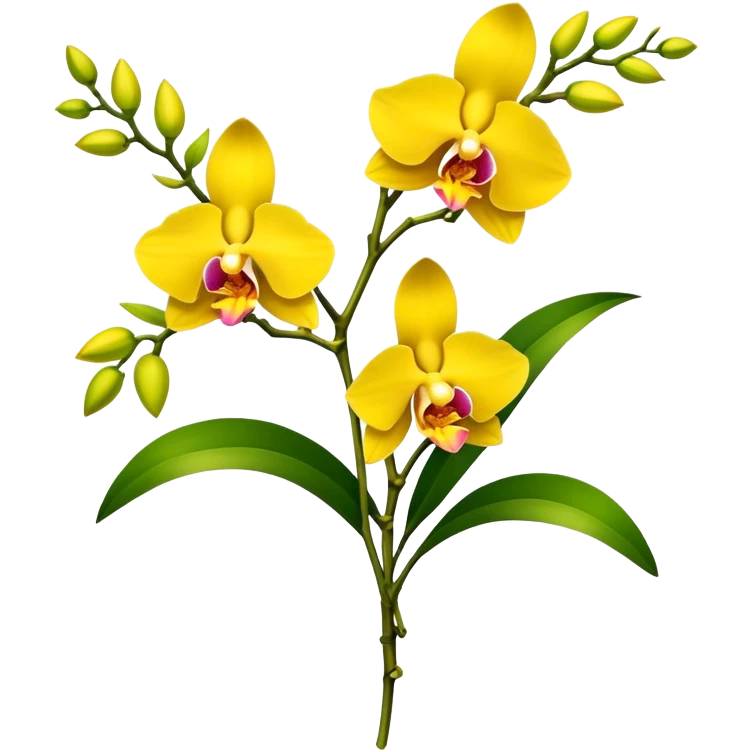 big bouquet yellow Dendrobium Orchid flower, stem, leaf emoji