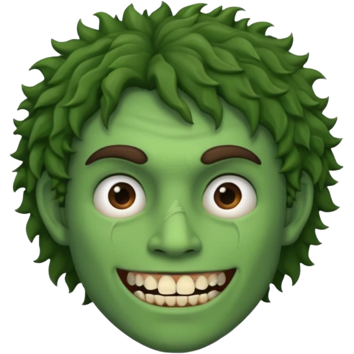🙎🏻‍♂️com o dente serrado cabelo cacheado de cor de pele Verde com marca de rasgo nas olheiras  emoji