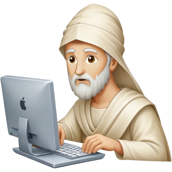 Pythagoras as a philosopher solving problems on a computer emoji