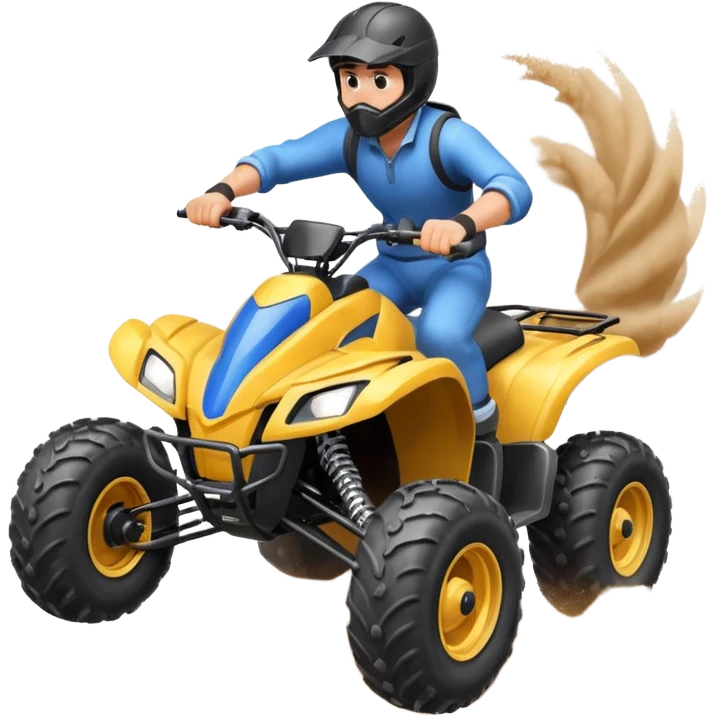 man riding an ATV, dynamic action pose, off-road vehicle, dust trail, 3D cartoon, mobile game icon style, clean background, no text, no watermark

 emoji