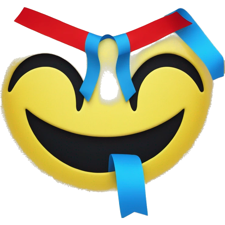 an upside down yellow smiley face with a red outline and a blue smile, the eyes are covered with blue tape emoji