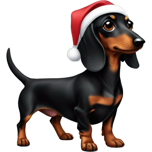 Black small dachshund with a brown spot on the chest on Christmas  emoji