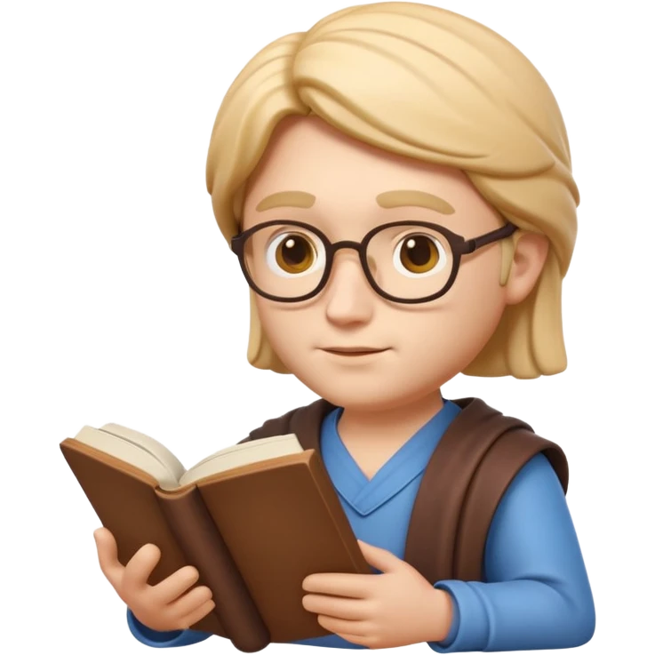 Apple Memoji-style 3D emoji of a philosopher in a thoughtful pose with a scroll or book, clean gradients, rounded shapes, no background.
 emoji