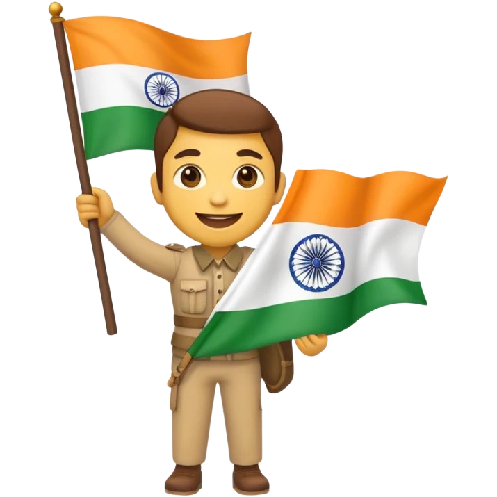 A creat emoji who hold Indian flag his hand and moving forward  emoji