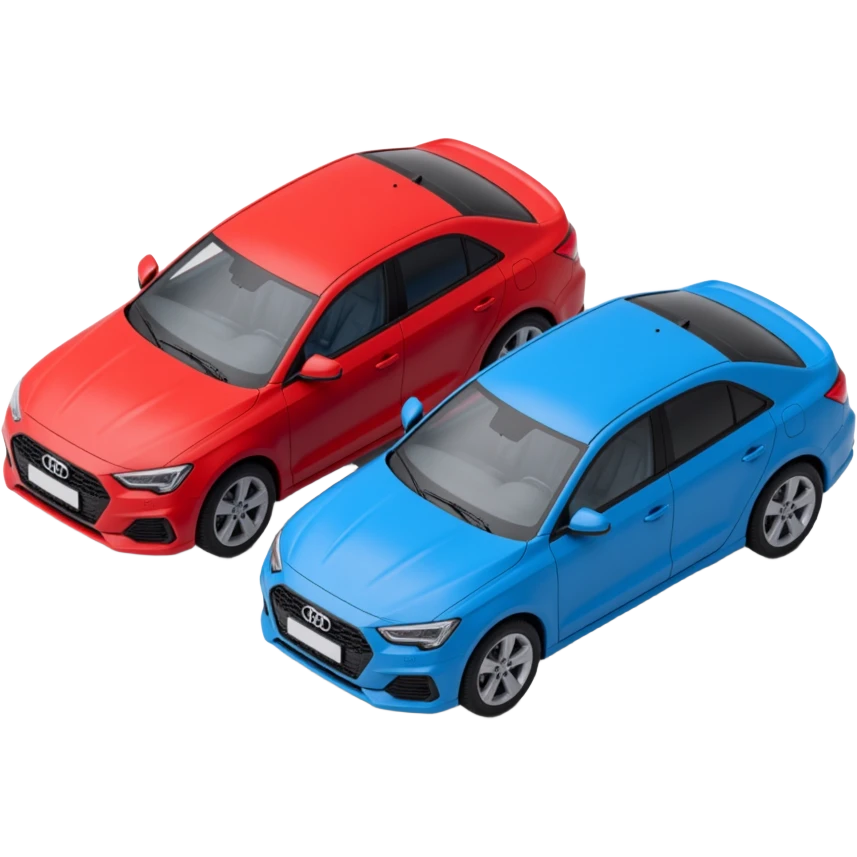 red and blue car being compared emoji