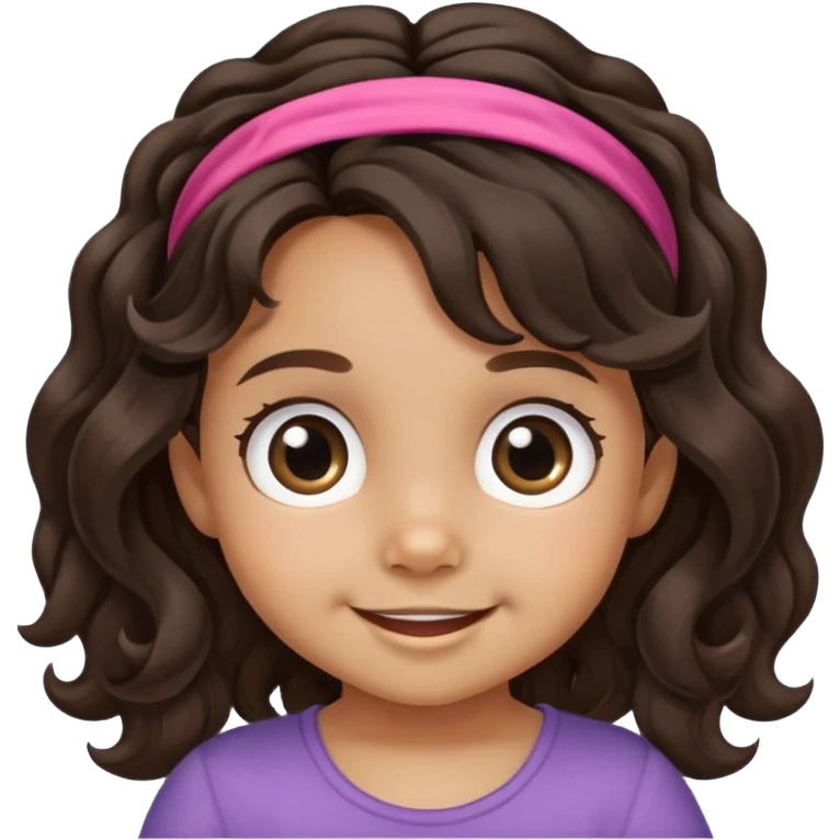 smiling toddler face with big eyes, medium skin tone, dark wavy hair, and a hair band emoji