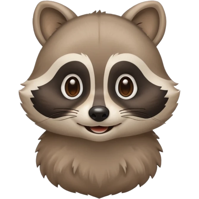 calm raccoon mascot smiling gently, soft eye expression, rounded shapes, subtle joy, muted colors, minimal detail, educational brand style emoji