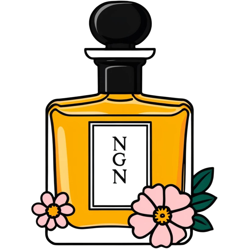 Vintage perfume bottle with flowers and Imogen name emoji