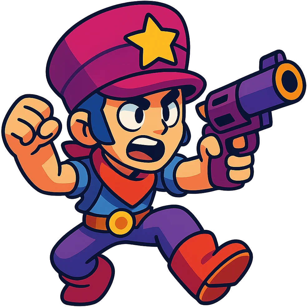 Brawl Stars character in a dynamic pose, vibrant cartoon style emoji