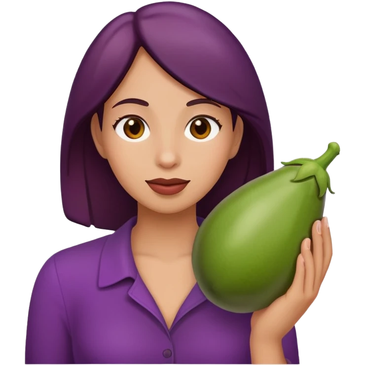 A women holding a egg plant up to her face  emoji
