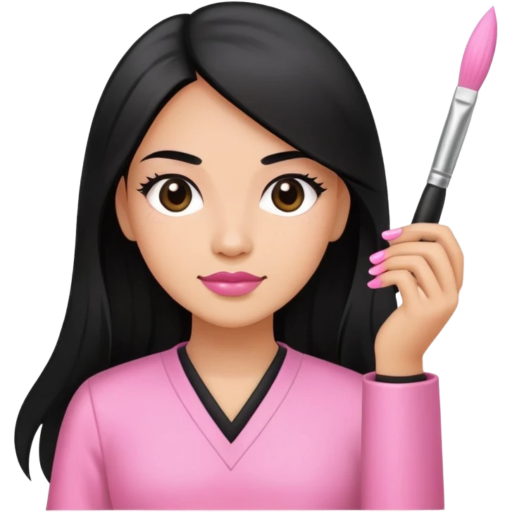 Pink Nail Tech with black long hair holding small acrylic brush emoji