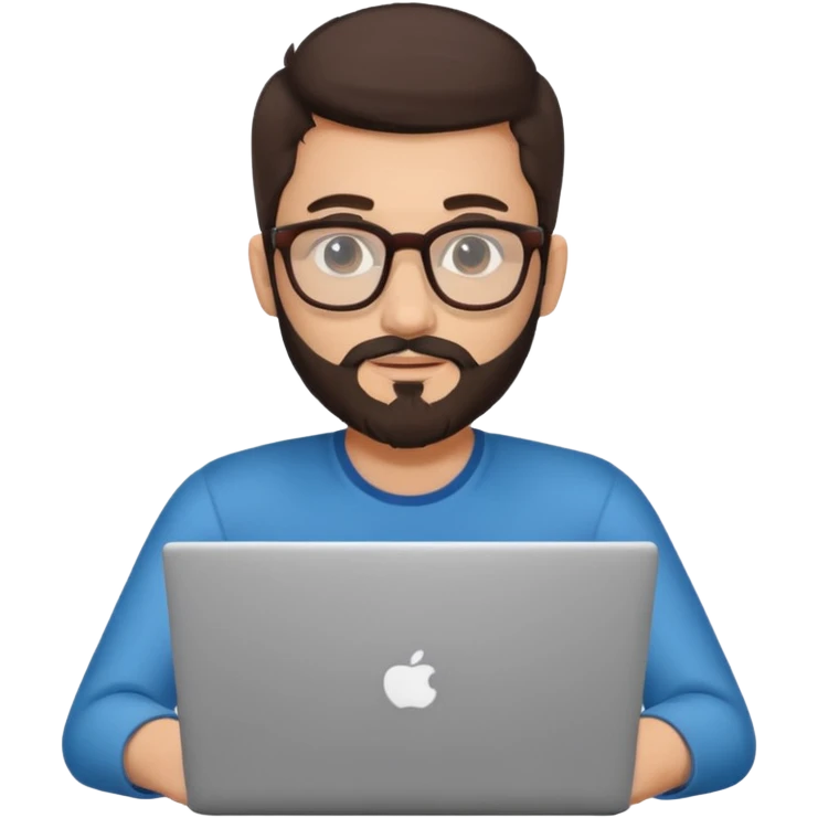 23 year old Azerbaijani man with dark brown hair and beard with glasses and laptop emoji