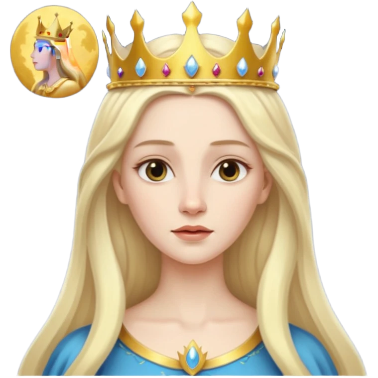 White Long Haired Women, Queen with crown — soft expression, moonlight tone emoji