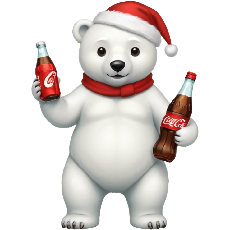 full body polar bear with christmas hat on with a bottle of coca cola  emoji