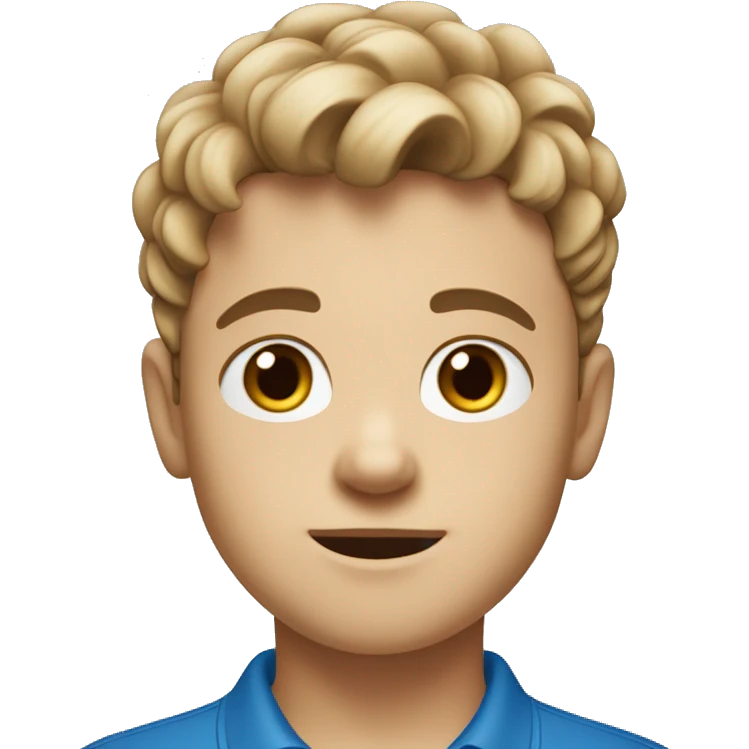 a young white kid wearing a blue cotton polo, with almond brown eyes and european nose with short messy hair emoji