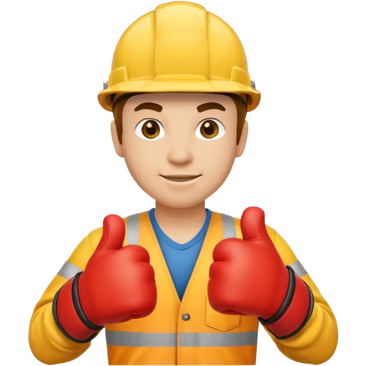 construction worker with yellow helmet and boxing gloves, thumbs up emoji