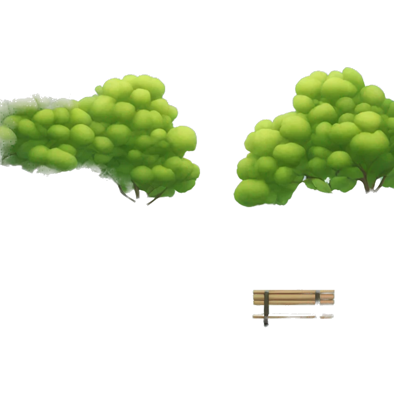 a park with e bench and lake emoji