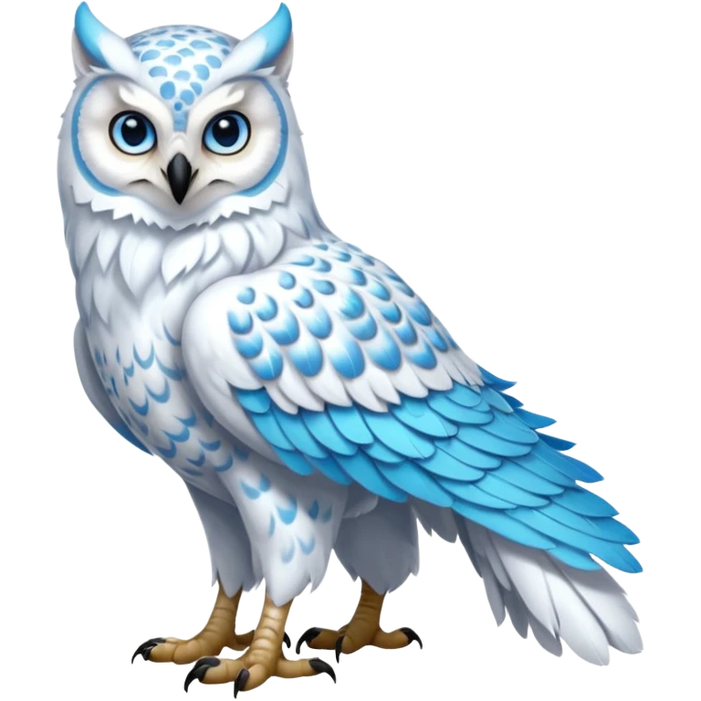 Long-beaked scaly beautiful pretty realistic Gryphon-Griffin-Snow-Leopard-Arctic-Fox-Arctic-Wolf-Snowy-Owl-fusion-hybrid-animal-creature, full body emoji