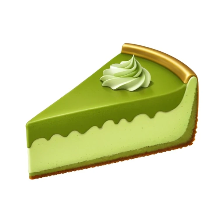 matcha cheesecake slice, golden brown crust, green filling, no text emoji