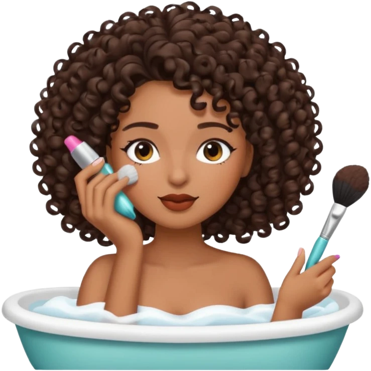 Faça uma mulher do cabelo cacheado 3b castanho escuro da cor parda se maquiando dormindo fazendo compras tomando banho Premium e finalizando o cabelo emoji