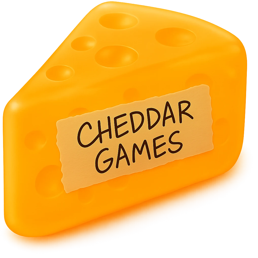 Edit the image to lessen the shadow under the cheese wedge, enhance the glow of the cheese slightly, and make the 'Cheddar Games' writing on the tape appear much less perfect and more scribbly. Keep the cheese wedge in a hyper-realistic, glowing, retro semi-transparent plastic style with no background and no sticker effect, preserving the original look and feel. emoji