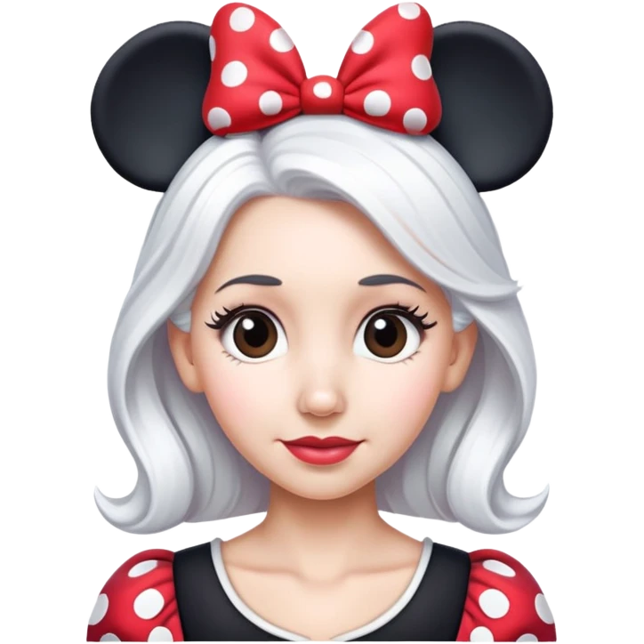 Woman with white hair Minnie mouse ears emoji