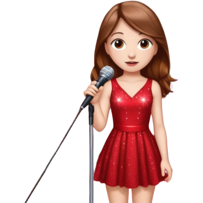 Девушка одета в дорогое платье , стоит на сцене. Рядом микрофон, свет софитов, много камер emoji