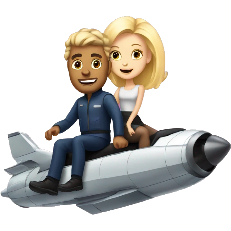 Blonde girl riding a spaceship with a bold man emoji