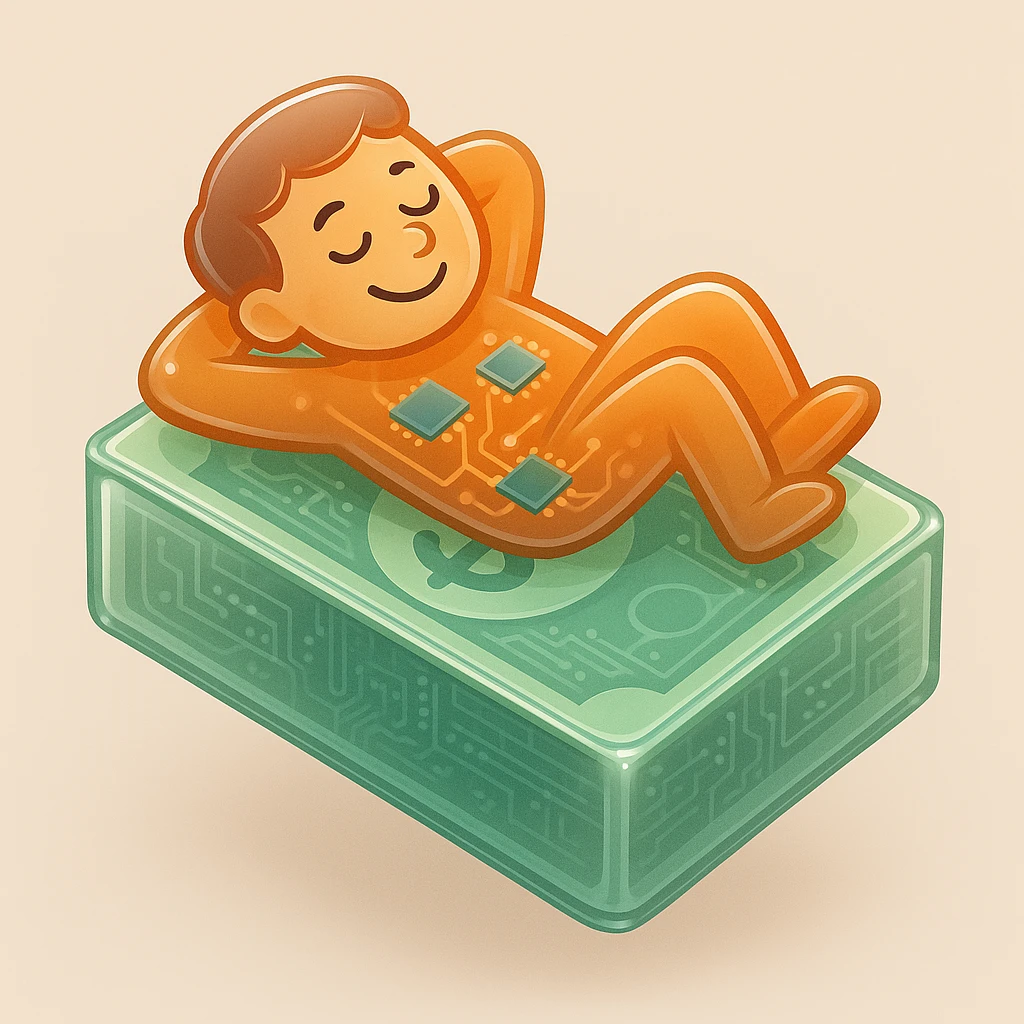 happy person napping on mattress of money emoji