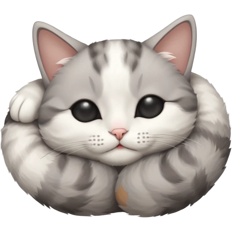 grey and white small cat with eyes closed lying down upside down tightly covering its own face emoji