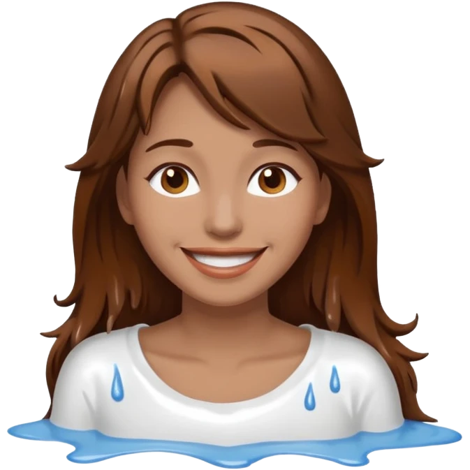 Brown Hair Woman , white paint , drip, face happy emoji