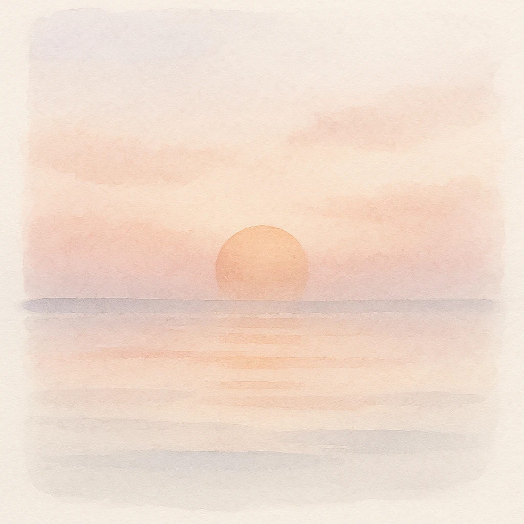 aesthetic morning sunrise, over calm water, pink and orange sky, peaceful atmosphere emoji