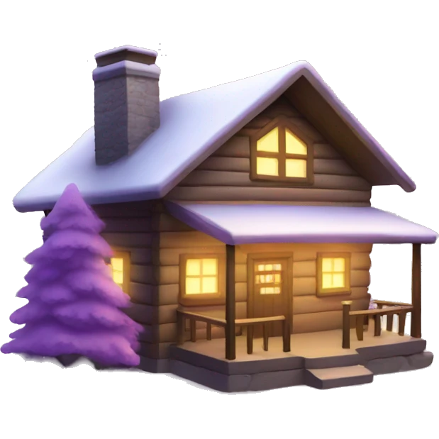 winter cabin with lilac Christmas lights  emoji