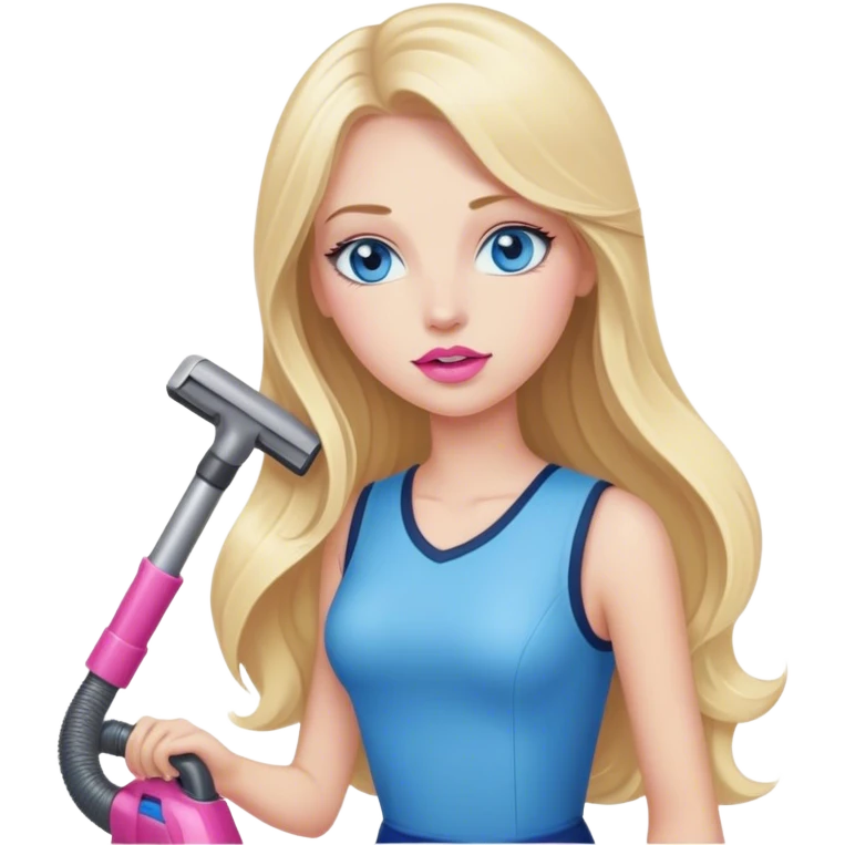 Cinematic realistic blonde with long hair, blue eyes and pink lips vacuums emoji