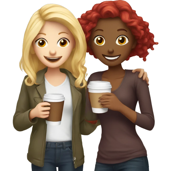 Blonde girl and red hair girl smiling drinking coffees  emoji