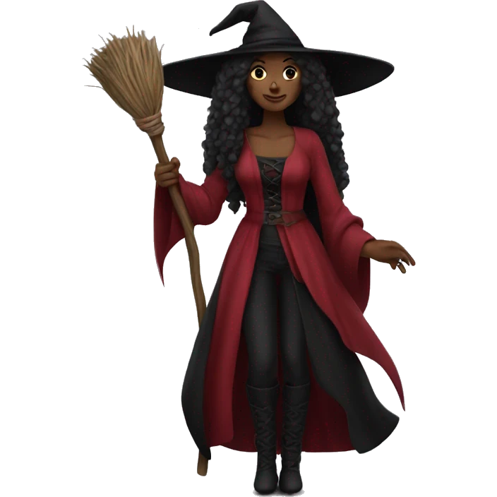beautiful long haired witch, red, black, burgundy emoji