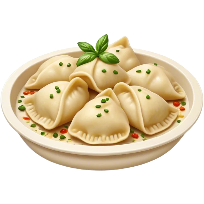 Cinematic Realistic Pierogi Dish Emoji, depicted as tender dumplings filled with savory ingredients rendered with lifelike textures and warm, inviting lighting. emoji