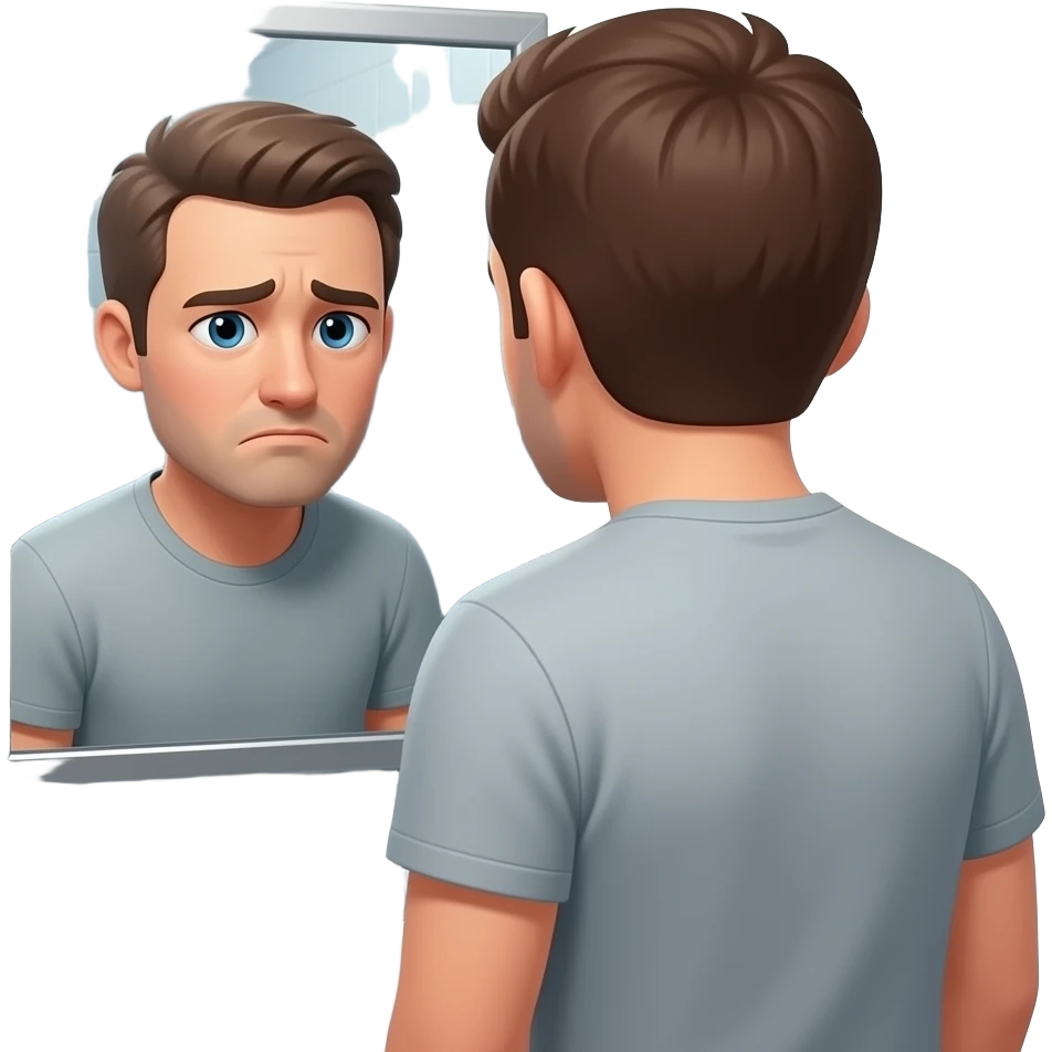 man slightly unhappy staring in mirror emoji