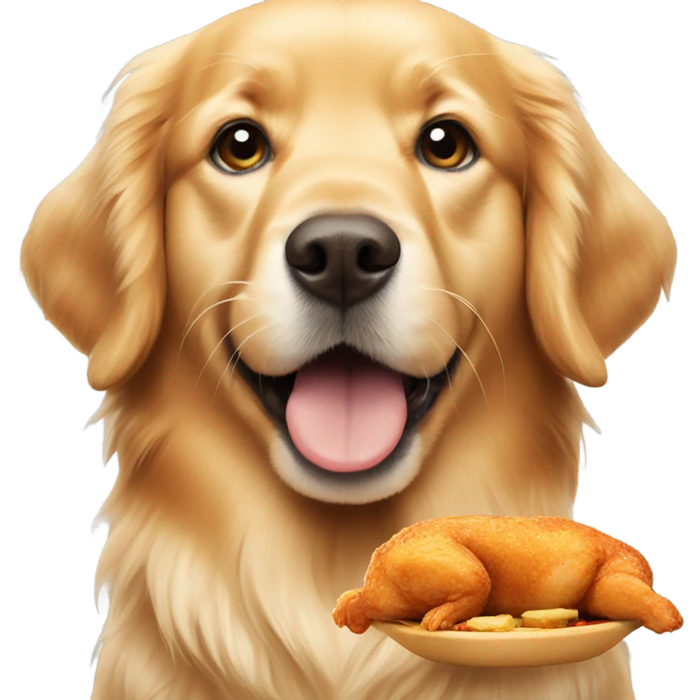 Golden retriever eating a chicken tender emoji