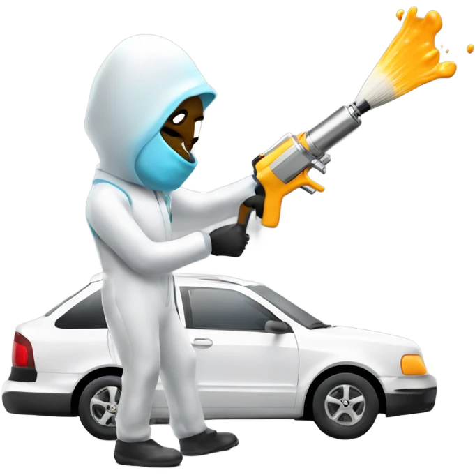 Guy in a paint suit using a spay gun to paint a car emoji