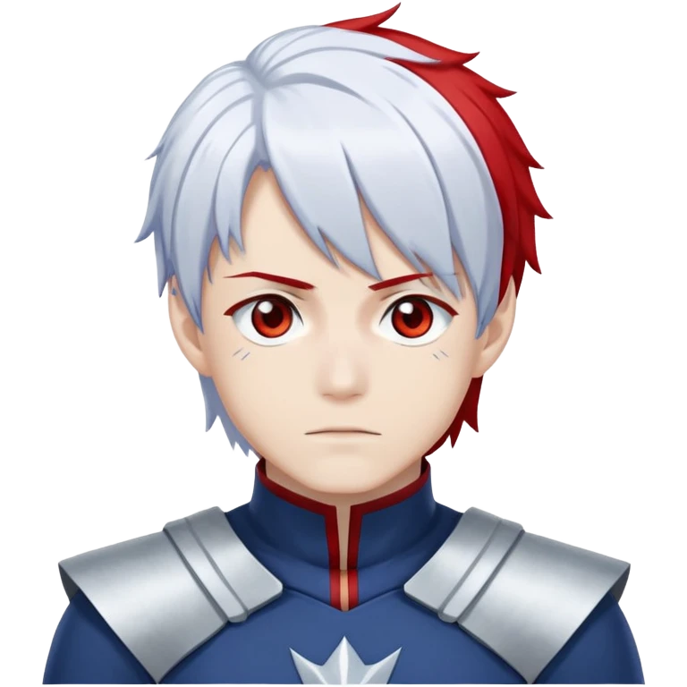 Shoto Todoroki from My Hero Academia with half red half white hair, heterochromia eyes one blue one gray, wearing his hero costume emoji