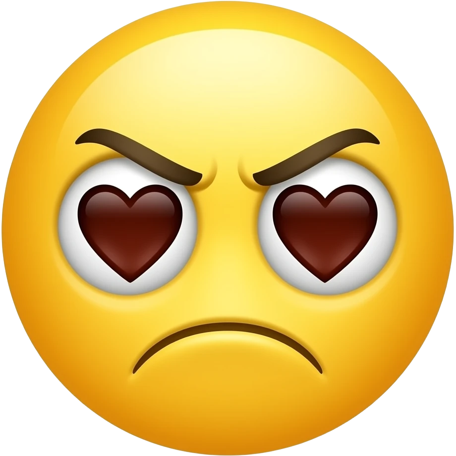 Open frown, eyebrows scrunched, heart eyes, yellow circle emoji