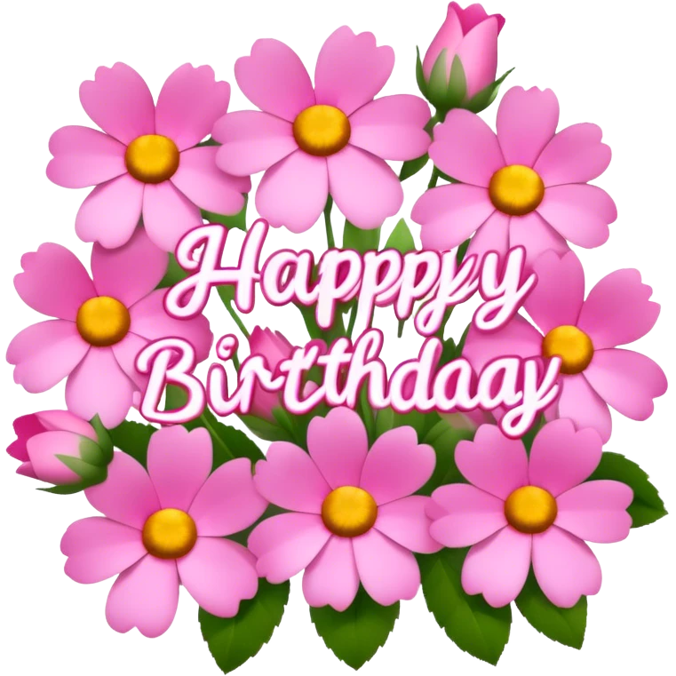 pink flowers that say happy  birthday  emoji