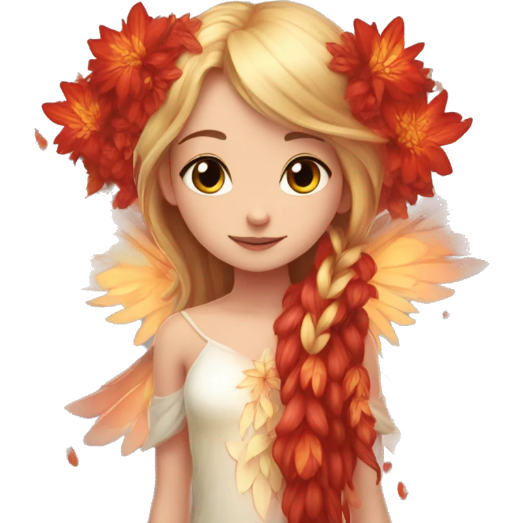 big wings, fire, flower, Beautiful, fairy, red, long hair emoji