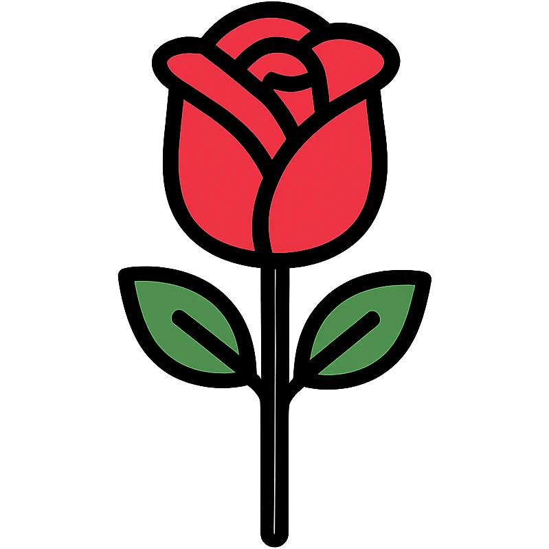 A single red rose with green leaves emoji